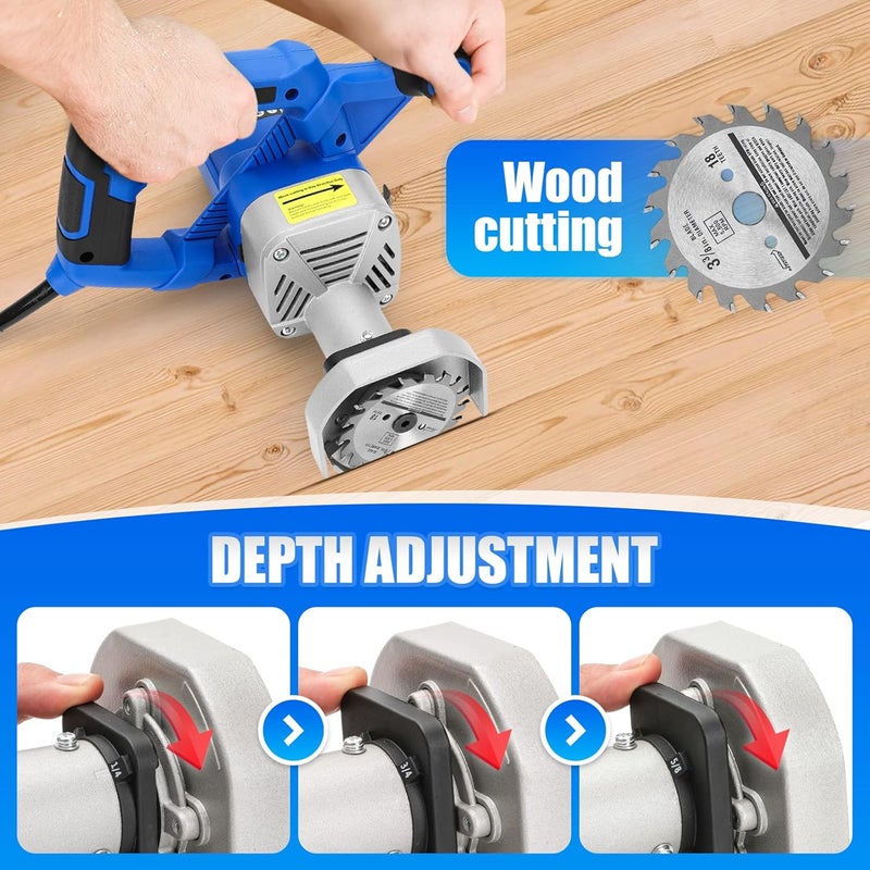 igooo Toe Kick Saw EKS85, 3-3/8 in. Blades, 2 Alloy Blade for Woods, 1 Diamond Blade for Tiles and Stones, Flush Cutting, Special Circular Saw for Removing Subfloor or Tiles - Image 5